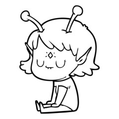cartoon alien girl sitting