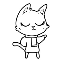 calm cartoon cat wearing scarf