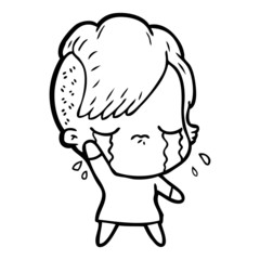 cartoon crying girl waving