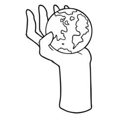 cartoon hand holding whole earth