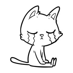 crying cartoon cat sitting