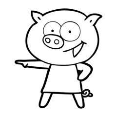 cheerful pig in dress pointing cartoon