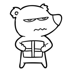 angry bear cartoon holding present