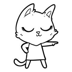 calm cartoon cat girl pointing