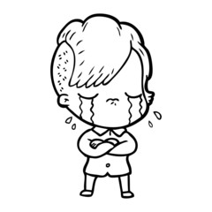 cartoon crying girl with crossed arms