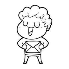 laughing cartoon man with parcel