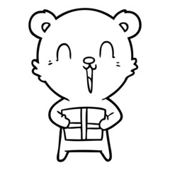 happy cartoon bear with christmas gift