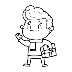 happy cartoon man with gift