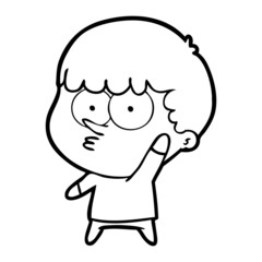 cartoon curious boy waving