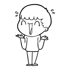 laughing cartoon man shrugging shoulders