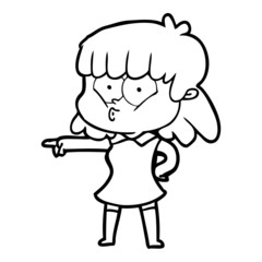 cartoon whistling girl pointing