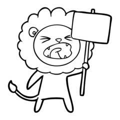 cartoon lion with protest sign