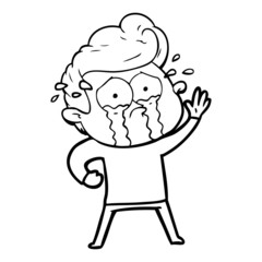 cartoon crying man waving
