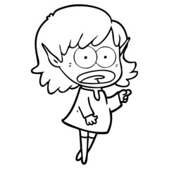 cartoon shocked elf girl pointing