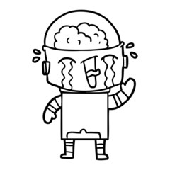 cartoon crying robot waving