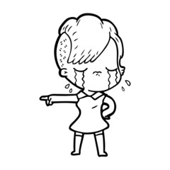 cartoon crying girl pointing
