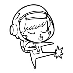 cartoon pretty astronaut girl karate kicking