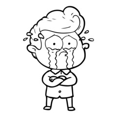 cartoon crying man with crossed arms