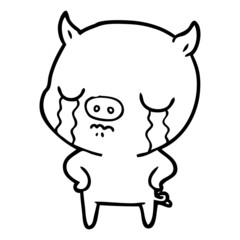 Obraz premium cartoon pig crying with hands on hips