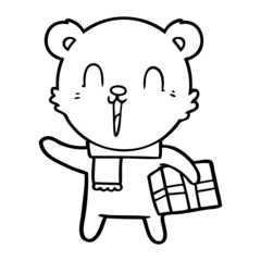 happy cartoon bear with gift