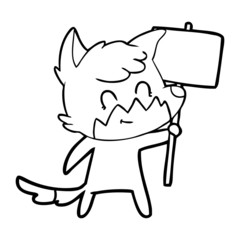 cartoon friendly fox with sign