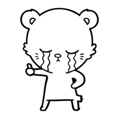 crying cartoon bear giving thumbs up