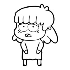 cartoon tired woman