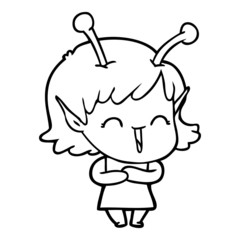cartoon happy alien girl