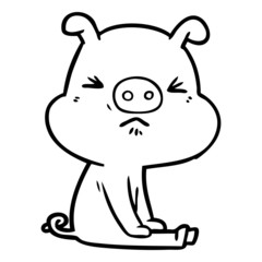 cartoon angry pig sat waiting
