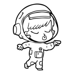 cartoon pretty astronaut girl pointing