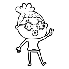 Obraz premium cartoon woman making peace sign