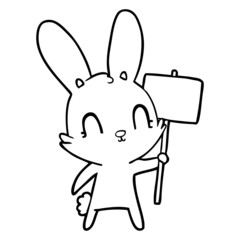 cute cartoon rabbit with sign
