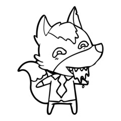 cartoon hungry wolf in office clothes