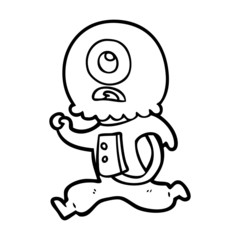 cartoon cyclops alien spaceman running