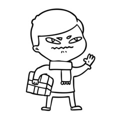 cartoon angry man carrying parcel