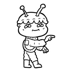 friendly cartoon spaceman pointing