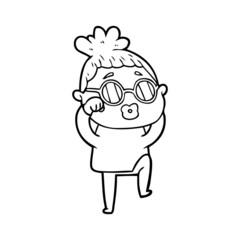 cartoon tired woman wearing spectacles