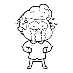 cartoon crying man with hands on hips