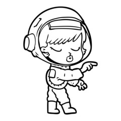 cartoon pretty astronaut girl pointing