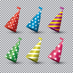 Party Hat Isolated Set on Transparent Background.