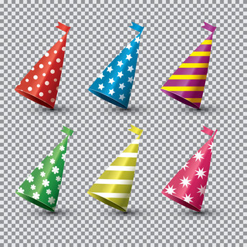 Party Hat Isolated Set On Transparent Background.