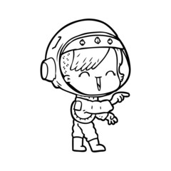 cartoon astronaut girl pointing and laughing