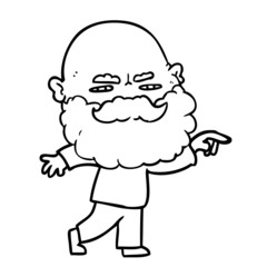 cartoon man with beard frowning and pointing