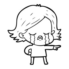 cartoon girl crying and pointing