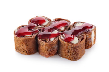 Sweet sushi roll on white background isolated