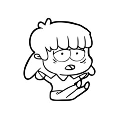 cartoon tired woman