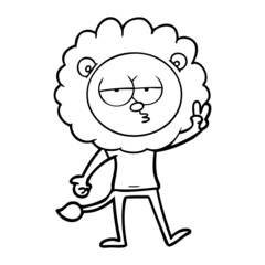 cartoon bored lion waving