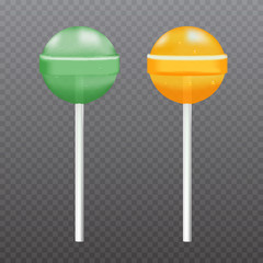Realistic Vector Sweet Lollipop Candy isolated on transparent backdrop.