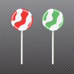 Realistic Vector Sweet Lollipop Candy isolated on transparent backdrop.