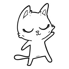 calm cartoon cat waving